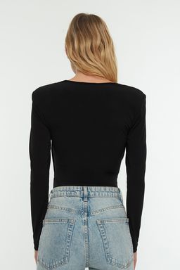 Siyah Vatkal? Drape Detayl? Fitted/Vucuda Oturan Esnek C?tc?tl? Orme Body TWOAW22BD0156