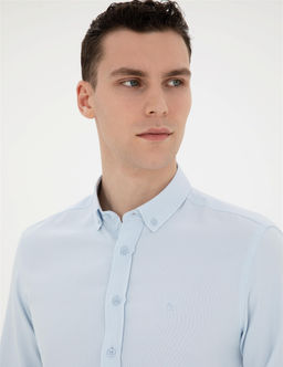 A__k Oxford Mavi Slim Fit Uzun Kollu G_mlek