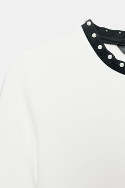 CHUNKY KNIT FAUX PEARL T-SHIRT - Zara фото 7