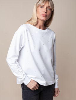 VILATTE / Свитшот со стразами из футера с эластаном  фото 12