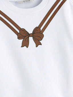 Bisiklet Yaka Fiyonk Bask?l? K?z ?ocuk Sweatshirt