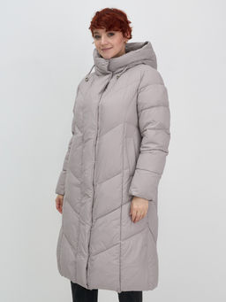 Пальто зимнее утепленное с капюшоном женское серого цвета 7628Sr - Mtforce фото 4