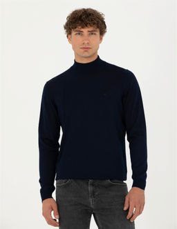 Lacivert Slim Fit Yar_m Bal_k__ Yaka Y_n Kar___ml_ Basic Triko Kazak - Pierre cardin фото 3