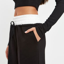 Брюки женские с двойной резинкой MIST, размер 44 (рост 165 см), чёрные