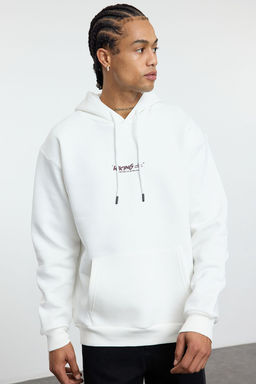 Ekru Oversize/Genis Kesim Kapusonlu S?rt Bask?l? Ici Polar/S?cak Tutan Sweatshirt TMNAW25SW00077 - Trendyolmilla фото 2