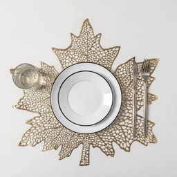 Набор салфеток сервировочных на стол Доляна Кленовый лист, 4 шт, d=38 см, цвет золотой