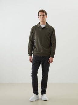 Polo Yaka Uzun Kollu Erkek Sweatshirt