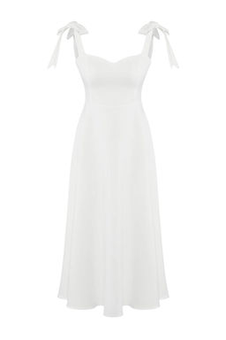 Beyaz A-Kesim Ask? Baglama Detayl? Dokuma Midi S?k Abiye Gece Mezuniyet Elbisesi TPRSS24EL00251