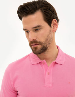 Pembe Slim Fit Polo Yaka Basic Ti__rt