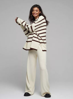 K13199 Брюки палаццо (вязаный трикотаж) СЛИВКИ