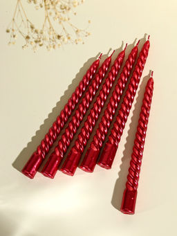 Набор свечей витых, 1.9×20 см, 6 шт., рубиновый металлик