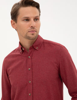 Bordo Flanel Dokulu Slim Fit Uzun Kollu G_mlek