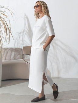 Футболка свободная с принтом из футера двухнитки с эластаном