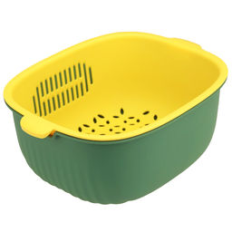 Лоток пластмассовый Фестиваль с решетчатой вставкой (дуршлаг) для мытья и хранения овощей, фруктов и ягод 24х18см h9,8см, цвет - желто-зеленый (Китай)