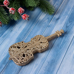 Цена за 3 шт. Ёлочная игрушка Зимнее волшебство. Виолончель блеск пластик, 156.5 см, золото фото 2