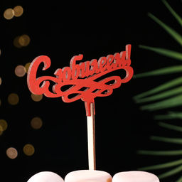 Цена за 4 шт. Топпер для торта деревянный «С Юбилеем!», красный, 13×6 см