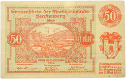 Банкнота 50 геллеров 1920 года Австрия  община Зенфтенберг (Нотгельд)