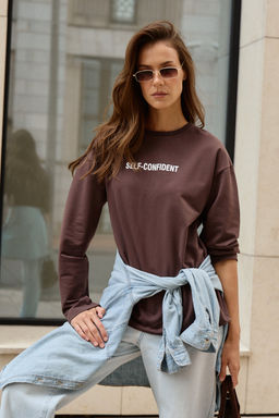 Лонгслив оверсайз с принтом SELF CONFIDENT