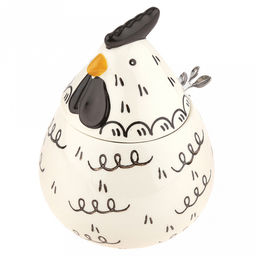 Банка для специй фарфоровая Петушок 460мл, д8-10,5см, h8,2см, с выемкой для ложки, общая h14,7см, металлическая ложка Веточка 12,3см, кремовый/черный с узором (Китай) - Домашняя мода фото 4