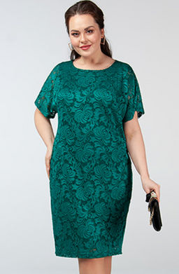 Роскошное женское платье свободного силуэта длины миди из кружевного трикотажа на подкладке