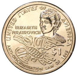 Монета 1 доллар 2020 года Сакагавея (Индианка) Элизабет Ператрович  Закон о борьбе с дискриминацией 1945 D