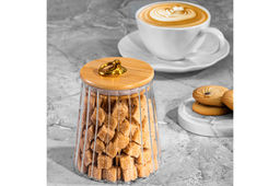 Банка стеклянная 650 мл 10*10*13 см с деревянной крышкой с силиконовым уплотнителем