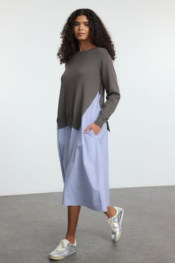Antrasit _izgili Triko Garnili D_z Kesim Midi Dokuma Elbise TWOAW25EL00359 - Trendyolmilla фото 2