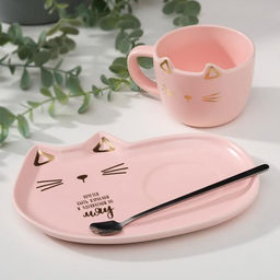 Чайная пара Мяу: кружка 200 мл, блюдце 18?11 см, ложка