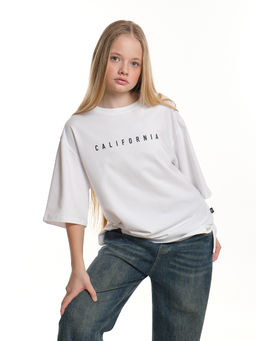 Футболка оверсайз с принтом 22-7453 белый - Mini maxi фото 7