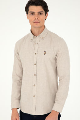 Мужская бежевая базовая рубашка с длинным рукавом - U.s. polo assn фото 3