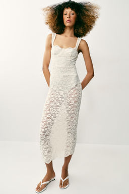 VESTIDO MIDI ENCAJE / Crudo