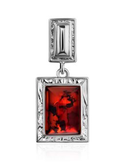 Эффектный кулон из серебра со вставкой из натурального балтийского вишнёвого янтаря Аврора