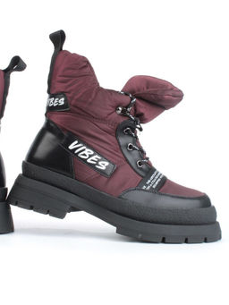 02-FAS21-2Z VINOUS/BLACK Дутики женские (искусственная кожа, плащевая ткань, шерсть)