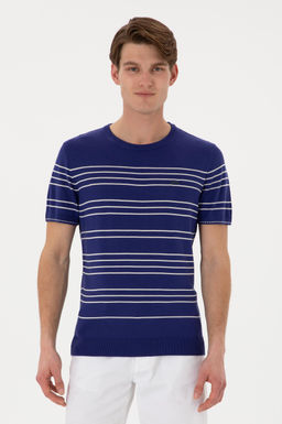 Erkek Slim Fit Bisiklet Yaka A__k Lacivert Ti__rt Sepette S_rpriz _ndirim