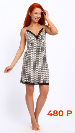 Ночная сорочка ГАБРИЭЛЬ -1 (набивка фенди бежевый №24/1) - Ивановская трикотажная компания фото 6