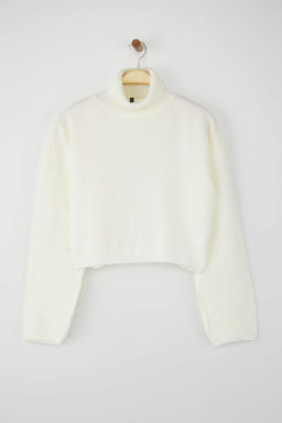 Kahverengi Wardrobe Essentials Genis Kal?p Yumusak Dokulu Crop/K?sa Triko Kazak TWOAW26KZ00113 - Trendyolmilla фото 5