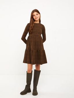 Bisiklet Yaka Desenli Uzun Kollu Hamile Elbise