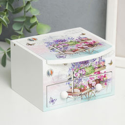 Шкатулка для украшений Тележка с цветами, с зеркалом, дерево, 10.5?10.8?7 см