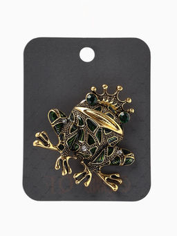 Брошь «Лягушка» принцесса, цвет зелёный в чернёном золоте