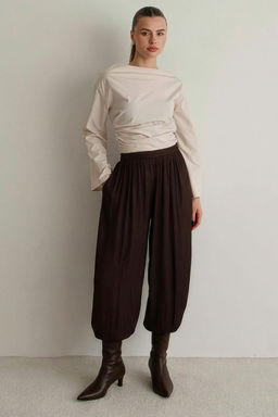 Kahverengi Saten Crushl? Salvar Pantolon TWOSS26PL00018