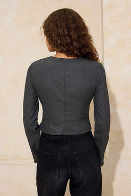 Antrasit Dugme Detayl? V Yaka Dokuma Bluz TWOSS26BZ00086 - Trendyolmilla фото 7