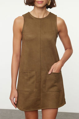 TRENDYOLMILLA Haki Duz Cep Detayl? Mini A line/Can Kesim Mini Orme Elbise TWOAW25EL00404  фото 3