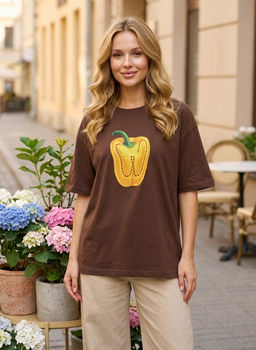 K13537 Футболка OVER SIZE (хлопок) КОРИЧНЕВЫЙ