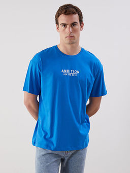 Bisiklet Yaka Bask?l? Penye Erkek Ti??rt