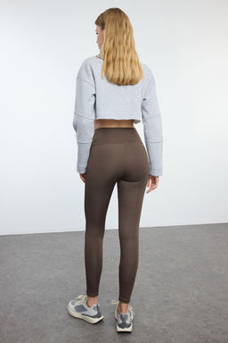 Cikolata Kahve Genis Bel Lastikli Ekstra Toparlay?c? Tam Boy Orme Spor Tayt TWOAW21TA0029