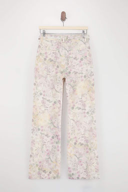 Cok Renkli DOKUMLU Cicek Bask?l? %100 Pamuk Yuksek Bel Wide Leg Jeans TWOSS26JE00225 - Trendyolmilla фото 2