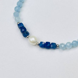 Браслет из Аквамарина,Содалита и Жемчуга 16,5 см +