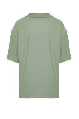 Mint Oversize/Genis Kesim Dokulu K?r?smaz Ottoman Polo Yaka T-Shirt TMNSS23PO00020