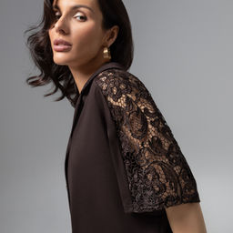 Рубашка комбинированный с кружевом, Стильное дежавю (горький шоколад) - Charutti фото 3