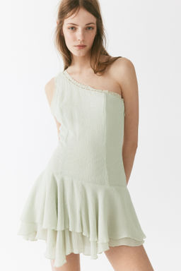 Vestido de un hombro con falda de volantes - H&m фото 3